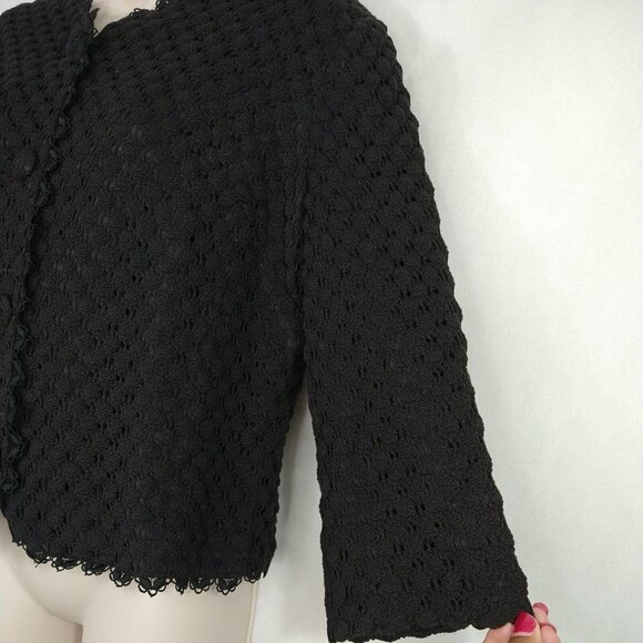 Vintage Lampl Button Up Cardigan Sweater Women Size M Black Lined 3/4 Sleeve - Picture 4 of 7